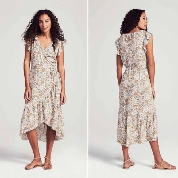 Faherty Carmen Floral Ruffle Wrap Midi Dress‎ Size XS - Picture 1 of 12